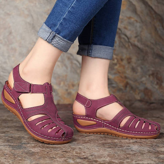 Sandalias Retro Talla Grande con Cuña y Punta Redonda