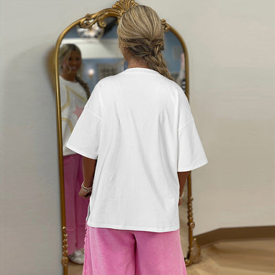 Blusa Suelta Versátil con Parches - Manga Corta Estilo Europeo y Americano - Image 4
