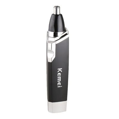 Black and silver Kemei KM-6512 dry battery electric nose hair trimmer with a sleek design. - Image 4