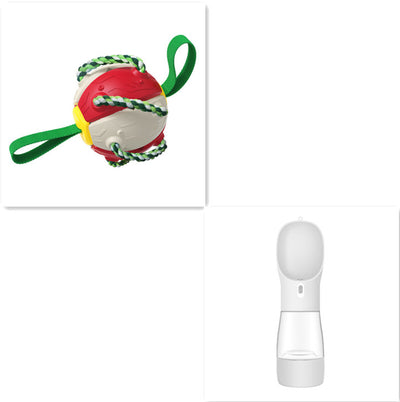 Red and green interactive dog football soccer ball with rope and fabric tabs for training and outdoor play. - Image 17