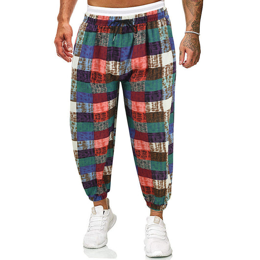 Pantalones Holgados de Algodón y Lino Multicolor para Hombre