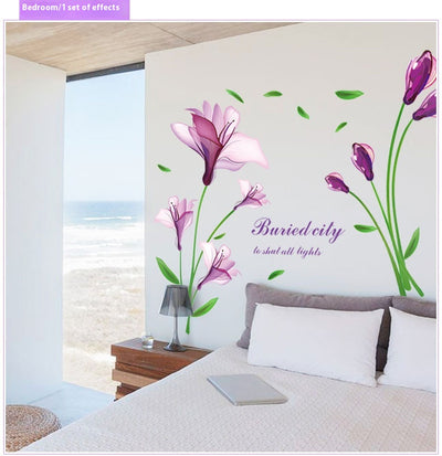 Vinilo Decorativo Flor Púrpura Autoadhesivo Romántico para TV - Image 11
