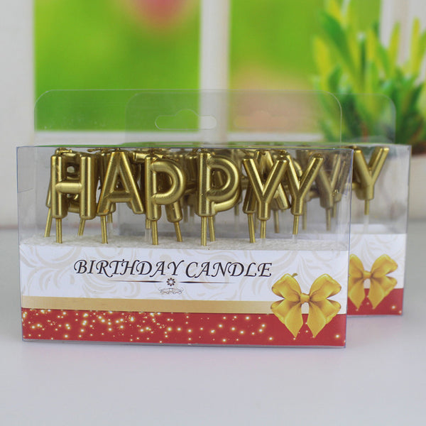 Vela de Cumpleaños Dorada con Letras Happy Birthday - Decoración Premium