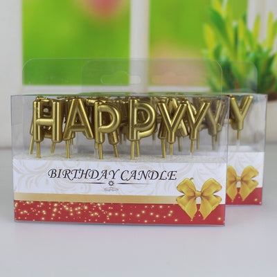 Vela de Cumpleaños Dorada con Letras Happy Birthday - Decoración Premium