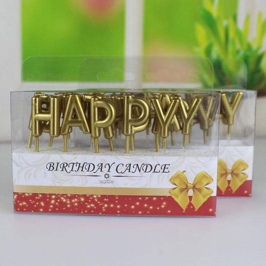 Vela de Cumpleaños Dorada con Letras Happy Birthday - Decoración Premium