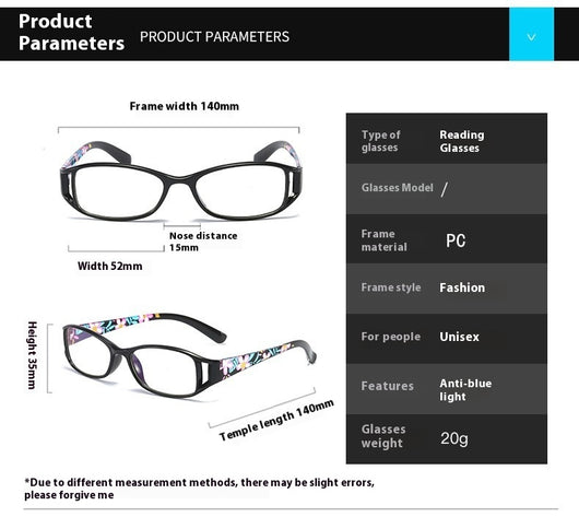 Women's lightweight fashion reading glasses with a red frame and colorful floral print temples. - Image 7