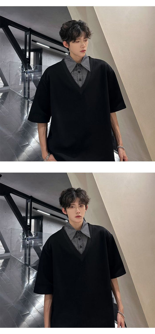 Playera Casual para Hombre con Cuello Falso Doble y Manga Corta - Image 16