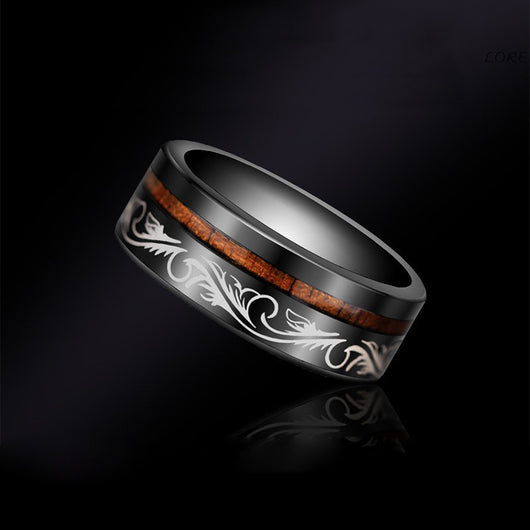 Anillo Tungsteno Vintage Oro con Madera de Acacia para Hombre - Image 5