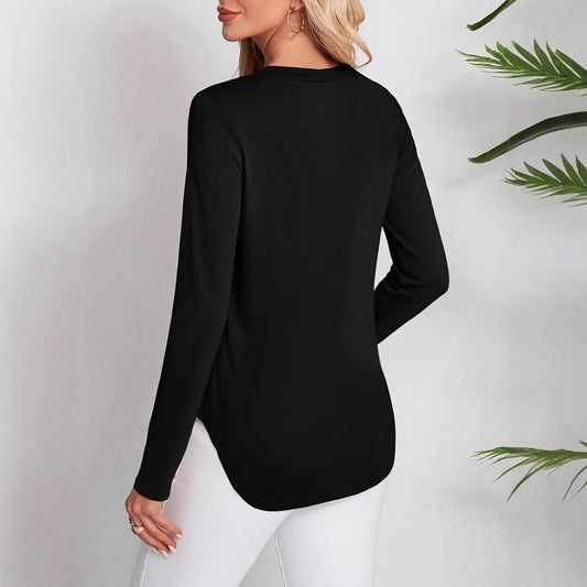 Suéter Femenino Cuello Redondo Dobladillo Curvo Manga Larga Otoño Invierno - Image 2