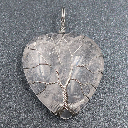 Colgante Corazón Melocotón Cristal Natural Árbol de la Vida para Parejas