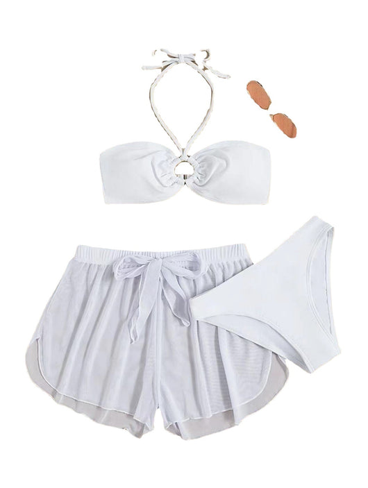 Traje de Baño Blanco Dividido en Tres Piezas - Image 4