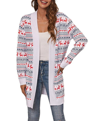 Cardigan Navideño con Estampado Festivo y Detalles en Contraste para Mujer - Image 11