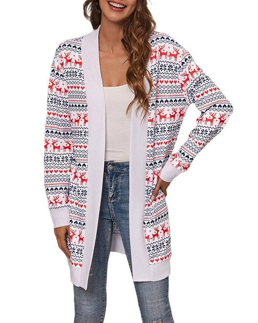 Cardigan Navideño con Estampado Festivo y Detalles en Contraste para Mujer - Image 11