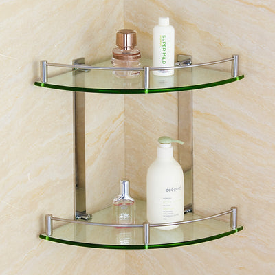Repisa de Esquina de Vidrio Templado para Baño - Acero Inoxidable con Soporte Ajustable