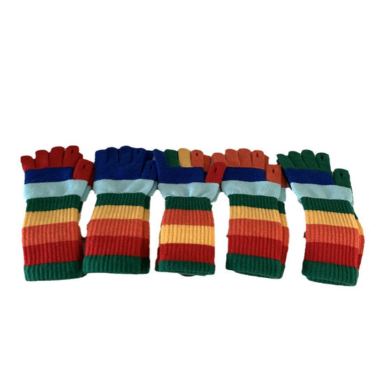Guantes de Lana Tejidos con Colores Arcoíris Contrastados - Image 2
