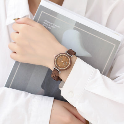 Reloj de Madera Ébano para Mujer - Cuarzo Analógico Redondo - Image 4