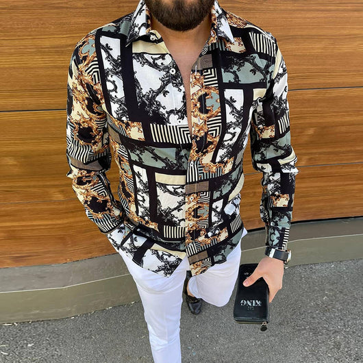 Camisa Estampada Manga Larga Slim Fit para Hombre - Image 4