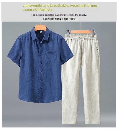 Camisa de Lino Manga Corta para Hombre - Traje Ejecutivo - Image 17