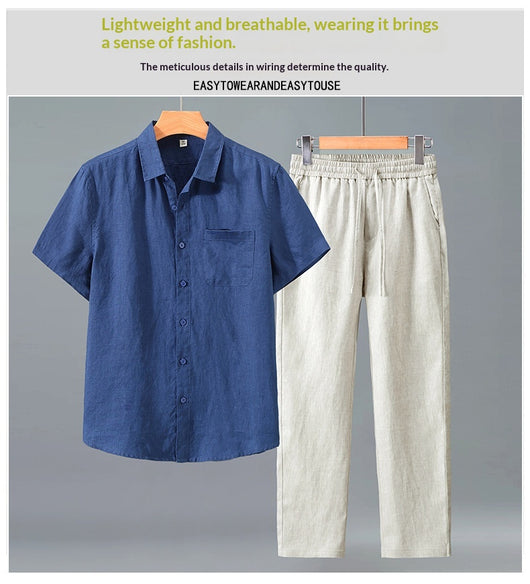 Camisa de Lino Manga Corta para Hombre - Traje Ejecutivo - Image 17