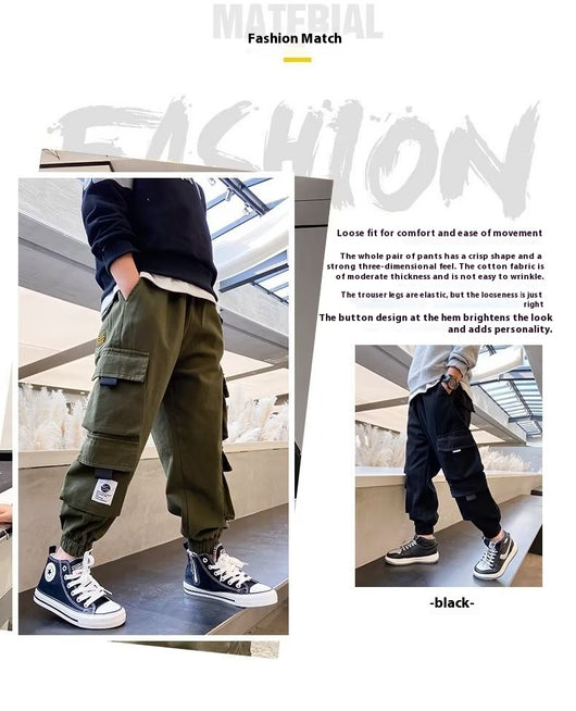 Pantalones Casuales de Trabajo Fleece con Bolsillos Múltiples para Niños y Adolescentes - Image 13