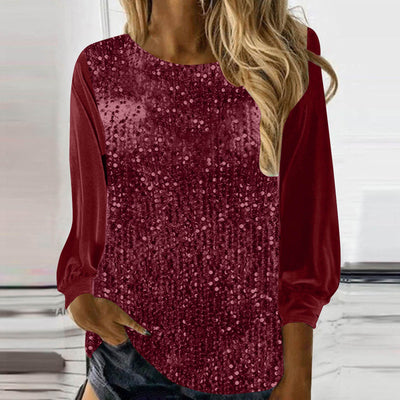 Blusa Suéter Holgada con Lentejuelas y Cuello Redondo - Manga Larga Casual - Image 7