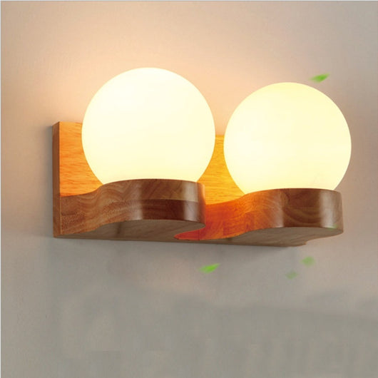 Lámpara de Pared Esférica en Madera Maciza para Sala y Pasillos