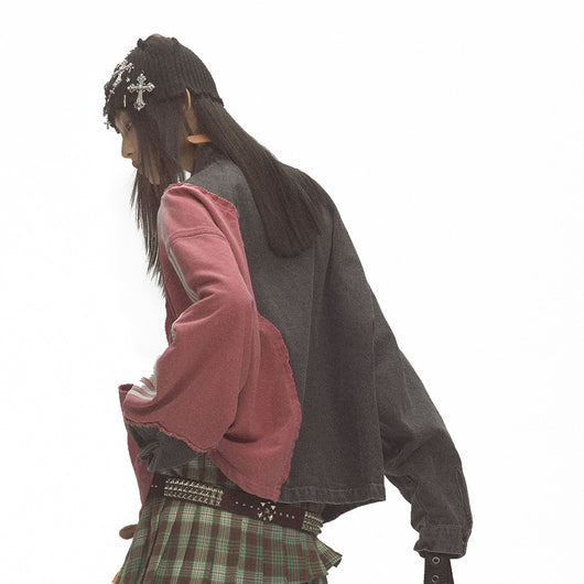 Chaqueta Denim Patchwork Contraste - Unisex Estilo Street - Image 9