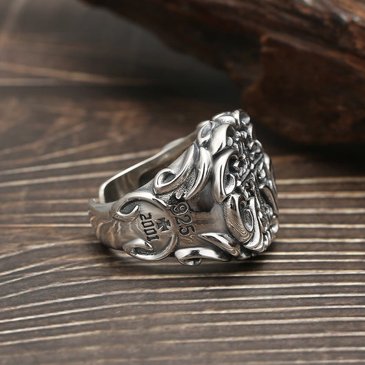 Anillo de Plata 925 Pesado Industrial con Cruz para Hombre - Image 8