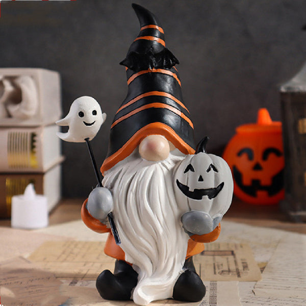 Adorno Miniatura de Resina: Elfo Mago Calabaza Halloween