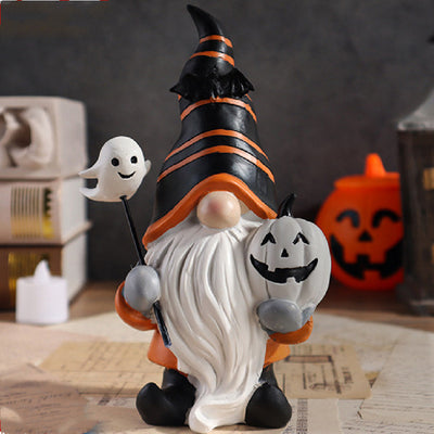 Adorno Miniatura de Resina: Elfo Mago Calabaza Halloween