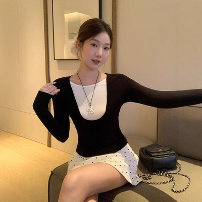 Blusa Coreana Ajustada para Transición de Otoño