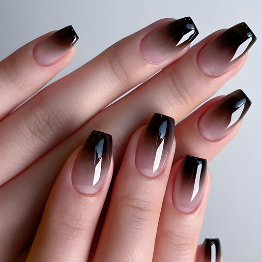 Uñas Postizas Degradado Blanco y Negro Efecto Bailarina