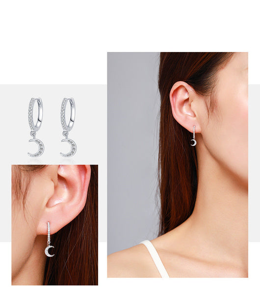 Aretes de Plata 925 con Diamantes y Diseño de Luna - Image 9