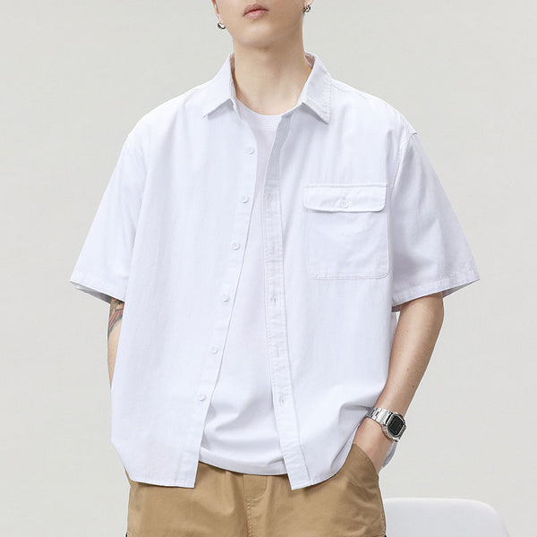 Camisa Holgada de Algodón Japonés para Hombre - Colores Sólidos - Image 6