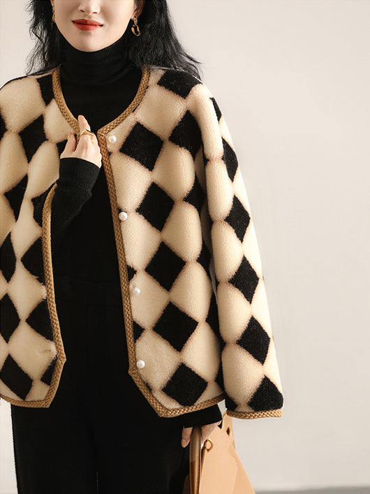 Abrigo de Lana Pura con Diseño Cuadros Escoceses y Piel de Oveja para Invierno - Image 12