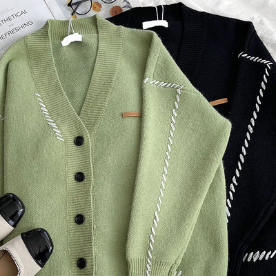 Cardigan Suéter Patchwork Oversize para Otoño e Invierno - Image 11