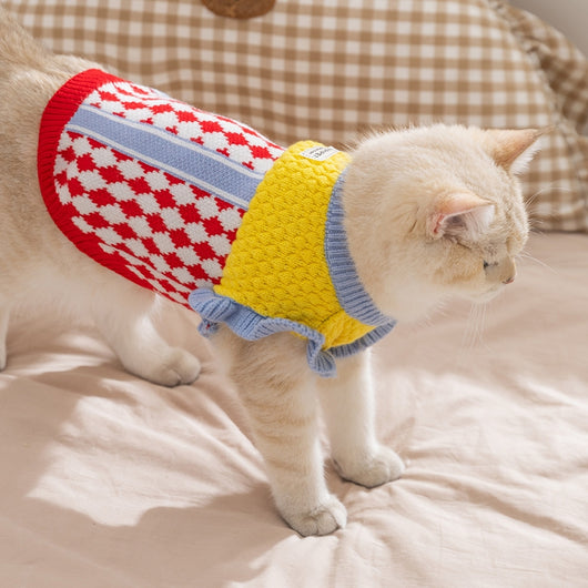 Suéter Tejido de Piña con Bloques de Color para Gatos y Mascotas - Abrigo Cálido Otoño Invierno - Image 15