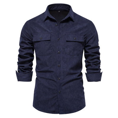 Camisa Slim Fit de Pana Manga Larga Colores Sólidos para Hombre - Image 20