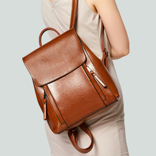 Mochila de Cuero Genuino con Acabado Encerado - Bolso Versátil para Mujer