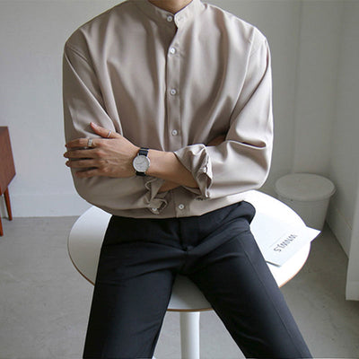 Camisa Casual de Cuello Alzado Manga Larga para Hombre - Image 11