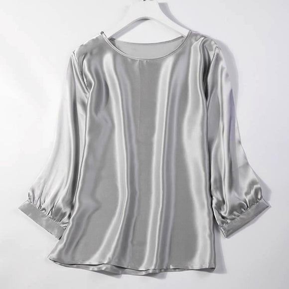 Camisa de Seda de Gusano de Seda con Perla Brillante y Satén