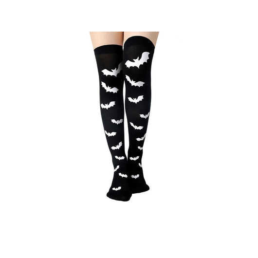 Medias Largas Hasta la Rodilla con Estampado Halloween - Telaraña, Murciélagos, Calaveras y Castillo - Image 30