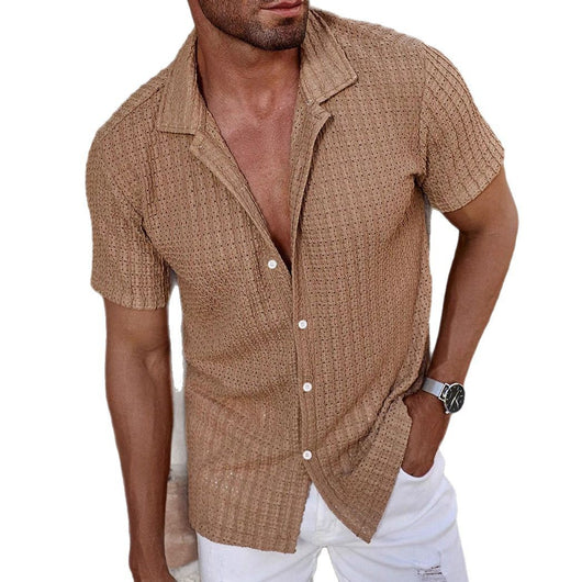 Camisa Casual de Rayas para Hombre con Cuello Solapa y Manga Corta - Image 5