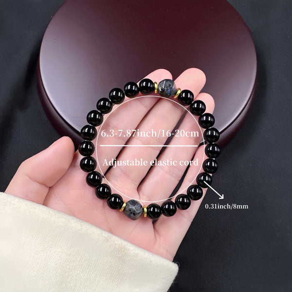 Pulsera Elástica Obsidiana Retro Tejida a Mano para Hombre