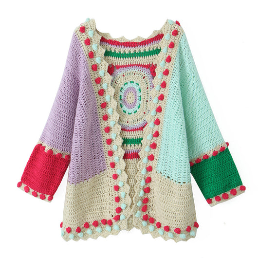 Suéter Tejido a Mano Jacquard Combinado - Manga Larga Estilo Vacacional - Image 6