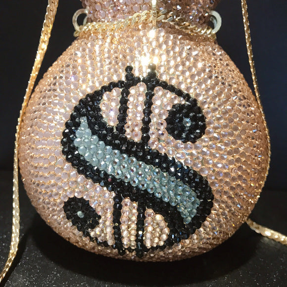 Bolso de Mano Clutch de Cristal Diamante Hecho a Mano con Cadena para Fiestas
