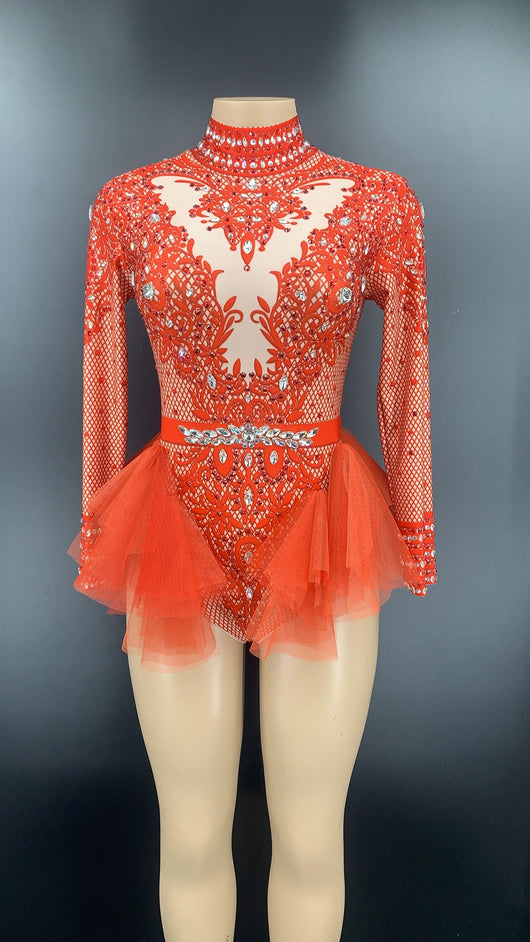 Jumpsuit de Malla Brillante con Cristales para Presentaciones Escénicas - Image 8