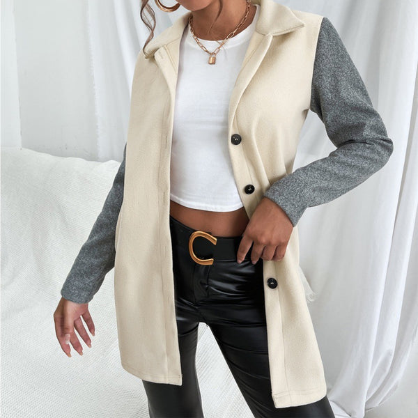 Gabardina Color Block Desabotonada - Estilo Casual Moderno