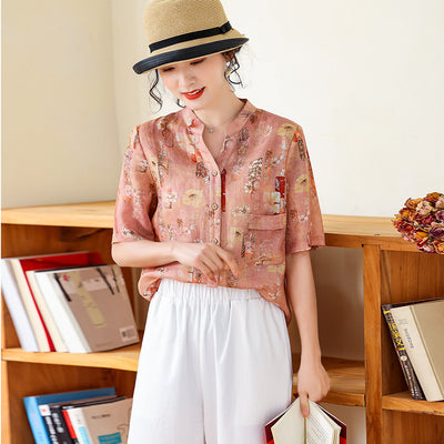 Blusa Casual Estampada Manga Media Cuello V para Mujer - Image 5
