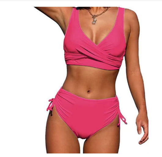 Bikini Talle Alto Fruncido con Escote Sexy y Cintas Ajustables - Image 11